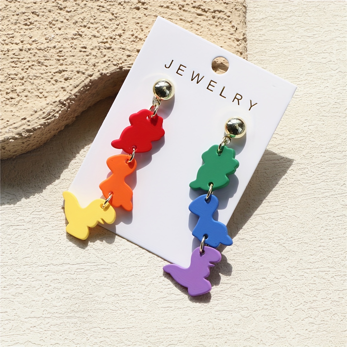 Colorful Dinosaur Clay Texture Acrylic Earrings, Cute Design